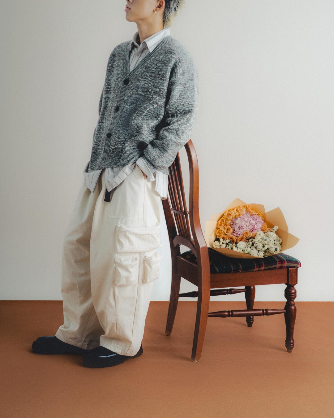 Greige White Cargo Over Pants