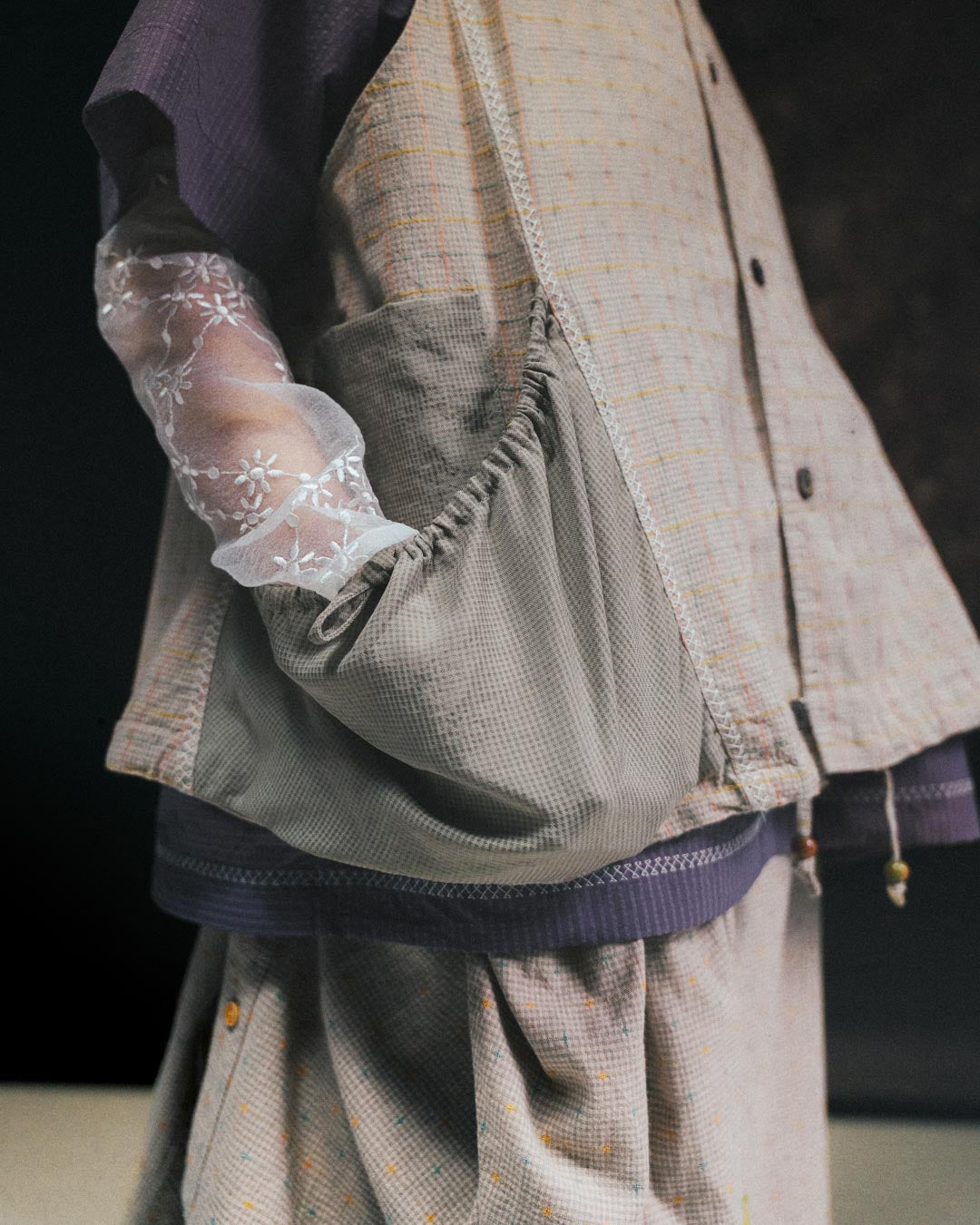 COLLARLESS PATCHWORK VEST
