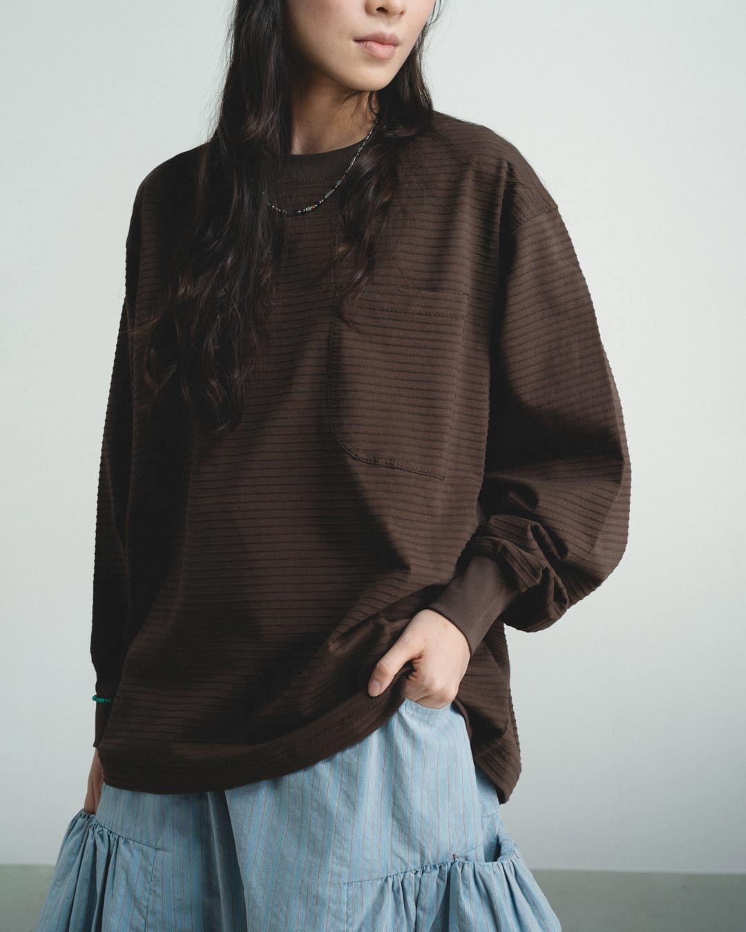 TEXTURED STRIPED L/S TEE