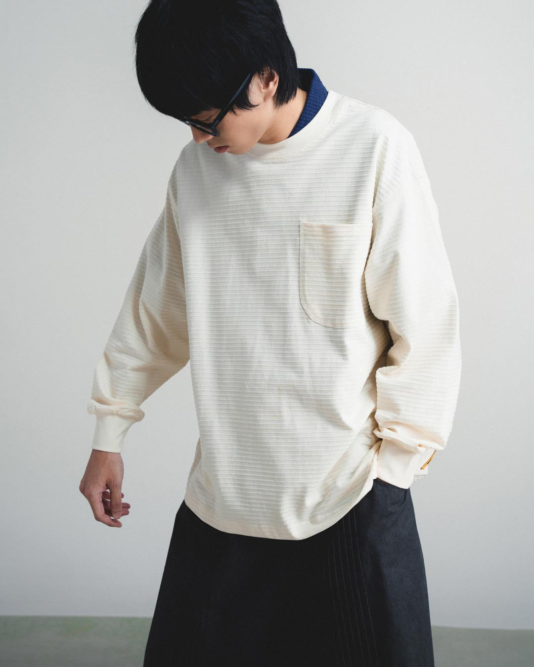 TEXTURED STRIPED L/S TEE
